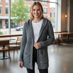 Mod-o-doc Long Sleeve Open Front Tunic Length Cardigan with Hood Size Small​​​​​